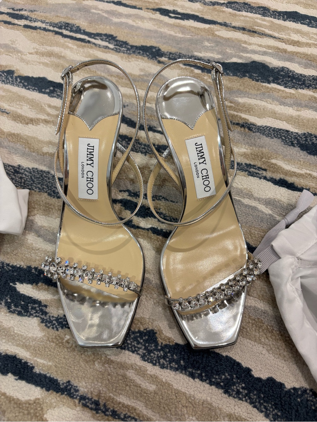 Jimmy Choo Silver Crystal-Embellished Strappy Heels
